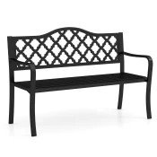 COSTWAY Črna kovinska vrtna klop za 2 osebi 128 x 54 x 89 cm, (5000007136)