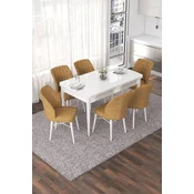 Hanah Home Set Trpezarijski sto i 6 stolica Nef, Oker-beli