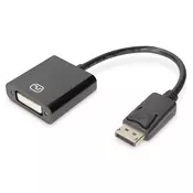 DisplayPort adapter cable, DP - DVI (24+5) M/F, 0.15m,w/interlock, DP 1.1 compatible, bl