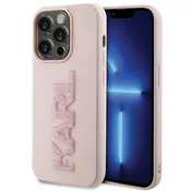 Karl Lagerfeld Ovitek Karl Lagerfeld 3D Rubber Glitter Logo za iPhone 15 Pro Max - roza