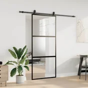 shumee vidaXL Drsna vrata z opremo črna 90x205 cm kaljeno steklo