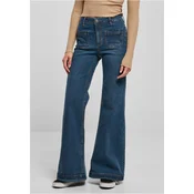 Womens Vintage Flared Denim Pants Dark Blue Washed