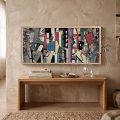 WallXpert uramljena MDF slika ARTSNTMDL10, kubisticki gradski pejzaž u jarkim bojama, 50 x 120 cm