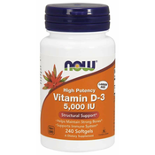 NOW Foods Vitamin D3, 5000 ie, 240 mehkih kapsul