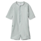 liewood kopalni pajac z rokavi max seersucker stripe sea blue/white