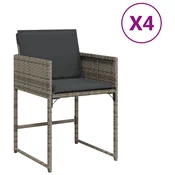 vidaXL vidaXL Vrtni stoli z blazinami 4 kosi siv poli ratan, (21204849)