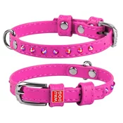 WAUDOG Ravna usnjena ovratnica roza barve s kristali 19-25 cm, širina: 9 mm roza