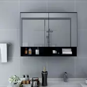 vidaXL LED kopalniška omarica z ogledalom črna 80x15x60 cm MDF