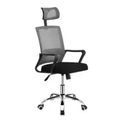 eoshop Pisarniški stol DIKAN, svetlo siv/črn, mreža, z naslonom za glavo, krom podnožje