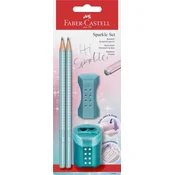 KOMPLET SVINČNIK B FABER-CASTELL+RADIRKA+ŠILČEK SPARKLE COSMIC OCEAN