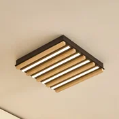 Lindby LED stropna svetilka Firka, bela, les, 42 cm, CCT, dim. - Dnevna soba/jedilnica - Sodobni - les svetel, bel