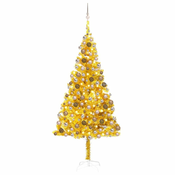 Greatstore Novoletna jelka z LED lučkami in bučkami zlata 210 cm PET