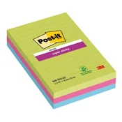 Super lepljivi blok Post-it 101 mm x 152 mm XXL, mavrične barve, s črtami, 3 bloki po 90 listov
