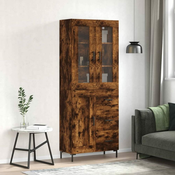 Greatstore Visoka komoda dimljen hrast 69,5x34x180 cm inženirski les