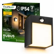 LUMILED LED vrtna stenska svetilka, zunanja fasadna svetilka, PIR senzor gibanja, IP54, 12 W, 3000 K, RUBUS