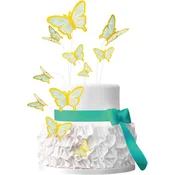 Nikcorp Komplet 3D dekoracij za torto metuljčki roza z zlatim robom, okraski cupcake 55 kos, DIY montaža, karton, velikosti 4x3 cm 4,5x3,3 cm 5x4 cm 6,5x5 cm, palčke za stik s hrano