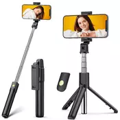 Selfie stick Techsuit K07 s kompaktno stojalo in Bluetooth daljincem, zložljiv, 70cm - črn