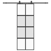 Vidaxl Drsna vrata z opremo črna 76x205 cm kaljeno steklo