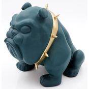 Casa Padrino luxury decorative figure bulldog dog with necklace green/gold H. 55 cm - Resin decorative sculpture - Living room decoration - Luxury decorative animal figure