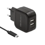 Qoltec stenski polnilnik 17 W | 5 V | 3,4 A | 2 x USB + kabel USB tipa C