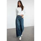 Trendyol Dark Blue High Waist Folded Leg Baggy Balloon Jeans
