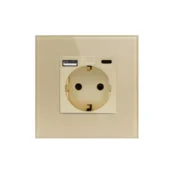 BingoElec Uticnica sa staklenim panelom i USB-A/USB-C prikljuccima 20 W, Zlatna