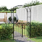Vrtni luk s vratima crni 108 x 45 x 235 cm celicni