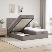 Vidaxl Otomanska postelja z vzmetnico in LED Taupe 200 x 200 cm Blago
