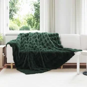 vidaXL Dežnik iz umetnega zajčjega krzna Temno zelena 240 x 270 cm