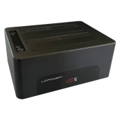 Docking station LC-POWER LC-DOCK-U3-V, USB 3.0, dual bay HDD, 2.5/3.5 SATA HDDs/SSDs, cloning, crni