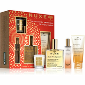 NUXE Prodigieux Collection darilni set suho olje Huile Prodigieuse 100 ml + oljni gel za prhanje Prodigieux 100 ml + parfumska voda Prodigieux Le Parfum 15 ml + dišeča svečka Prodigieux 70 g