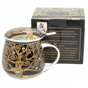 Velika porcelanasta skodelica 450 ml z infuzerjem v škatli - Klimtovo drevo življenja