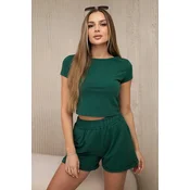 Cotton set with shorts in dark green color