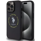 U.S. Polo PU usnjena tiskana okrogla dvojna konjska MagSafe zaščita za iPhone 15 Pro - črn