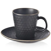 shumee Črna keramična skodelica s krožnikom TEA TIME 235 ml