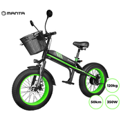 Električno kolo/skiro MANTA MES2002N Flinstone FAT, 350W motor, 20 pnevmatike, do 25km/h, domet 50km, do 120kg, LED osvetlitev, vzmetenje, črno-zelen