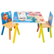 Kinder home deciji drveni sto i stolice sa morskim životinjama - set za crtanje, igru, ucenje i jelo ( TF-4290 )