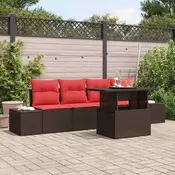 vidaXL vidaXL Kavčna garnitura z blazino 5 pcs Rjava in rdeča poli ratan, (5000138446)