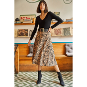 Olalook Womens Mink Zebra Elastic Waist, Suede Textured A-Line Skirt