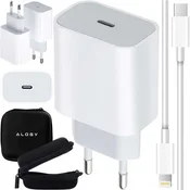 shumee Alogy Fast USB-C PD 20W stenski polnilnik Lightning kabel 1m bele barve