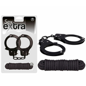 Erotic Collection Kovinske lisice in bondage vrv 3m Sex Extra črne barve