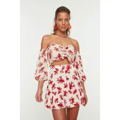 Trendyol Underwater Patterned Woven Balloon Sleeve Blouse and Skirt Set
