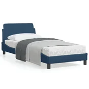 shumee vidaXL Posteljni okvir z vzglavjem brez vzmetnice moder 90x200 cm blago