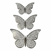 Northix 12 kosov 3D metuljev v kovini, stenska dekoracija - srebrna mreža