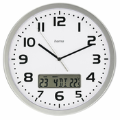 HAMA Stenska radijsko vodena ura 00186333, s prikazom datuma in temperature, bela