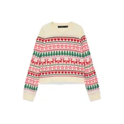 VERO MODA Pulover VMNEWCHRISTMAS bež / smaragd / melona