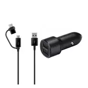 SAMSUNG punjač za automobil s 2 USB priključka, 15 W, LED + kabel Type-C/microUSB, CRNA EP-L1100