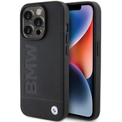 BMW Leather Hot Stamp ovitek za iPhone 15 Pro, Črn
