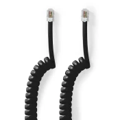 Nedis Telekomunikacijski kabel | RJ10 Moški | RJ10 Moški | 2,00 m | Izvedba kabla: Zvit | Vrsta kabla: RJ10 | Črna