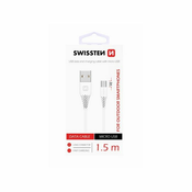 SWISSTEN kabel USB/microUSB, 1.5m, produženi microUSB prikljucak 9mm, bijeli